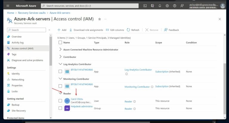 To confirm that the Reader role was assigned at the defined scope, open the object in Azure Portal. 