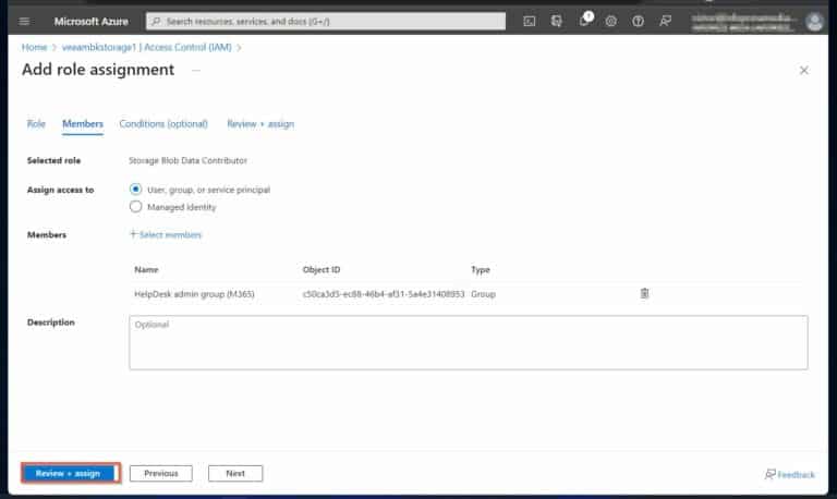 Azure Storage Security - When the wizard returns to the main page, click Review + assign