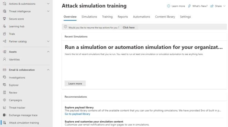 Attack simulation training