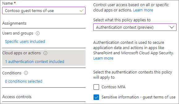 aad authentication context ca policy apps