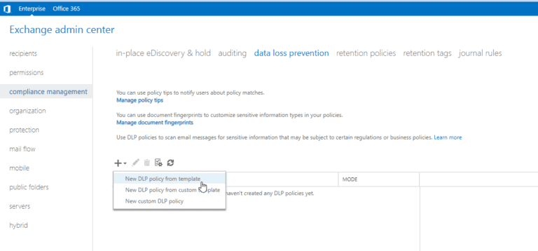 Create new dlp policy template