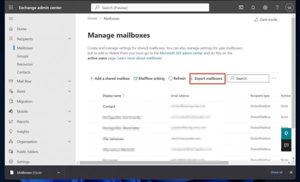 Office 365 Groups: How to Create and Manage Groups for Collaboration - Export Shared Mailboxes in Exchange Admin Portal 2
