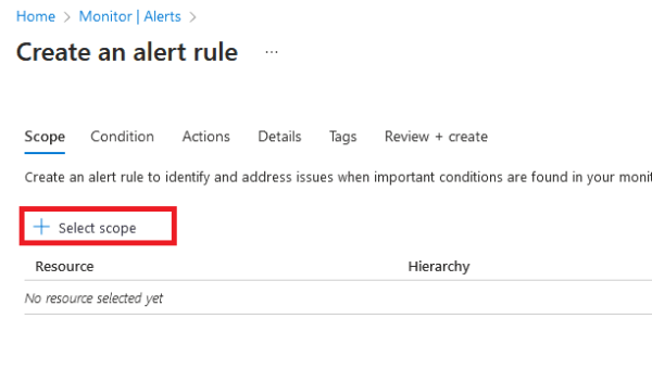 Azure Security Monitoring and Alerting of Security Events Select Scope